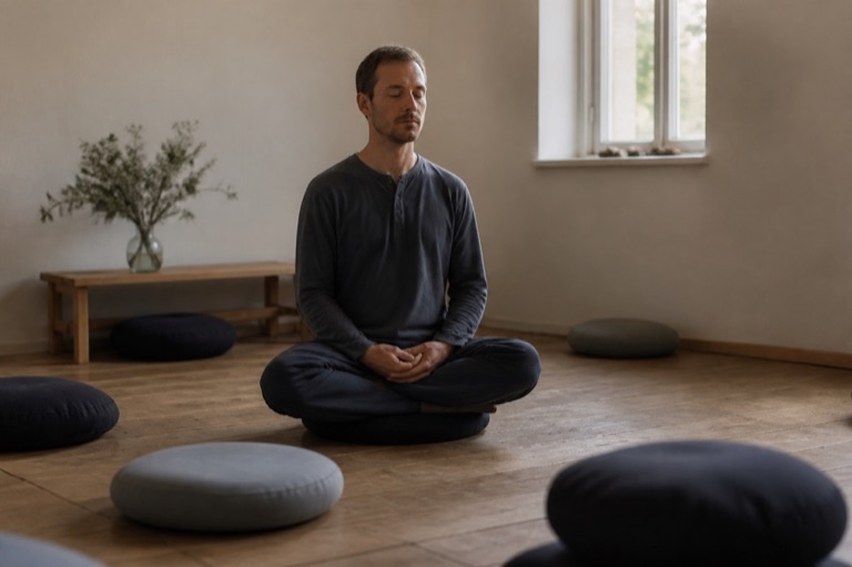 Ruhiger Meditationsraum mit Sitzkissen