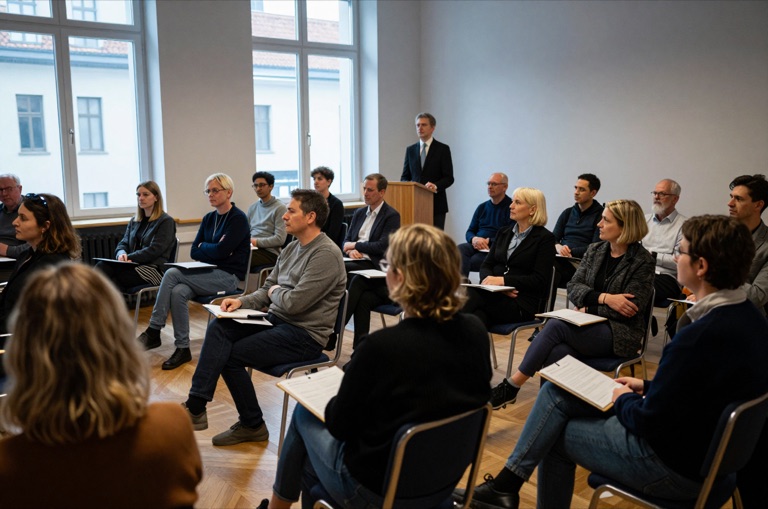 Vortrag zum Mietrecht mit Zuhörenden im Seminarraum