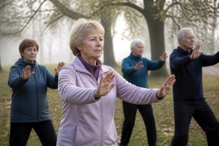 Gruppe beim Qigong im Park